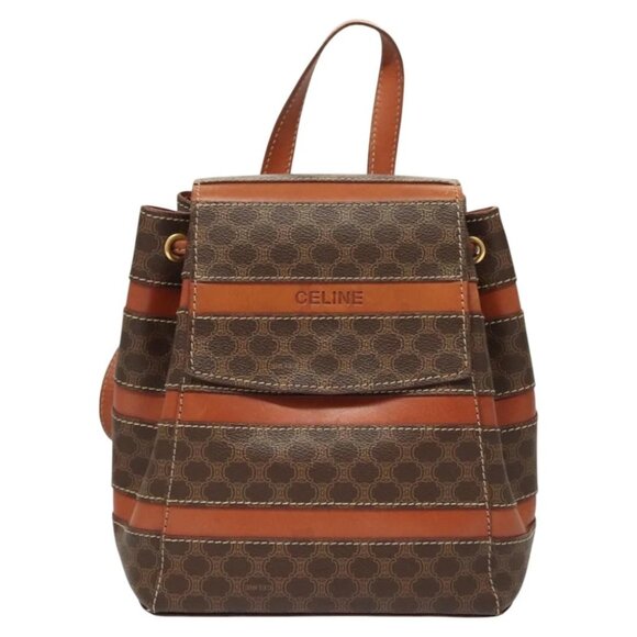 CELINE Macadam Canvas Backpack PVC Leather Brown Gold Auth - Picture 8 of 16